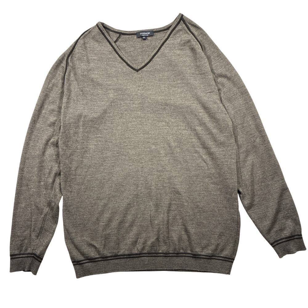 Codice Sweater Mens 54/L Tan Brown V Neck Merino Wool Blend Italy Preppy Luxury